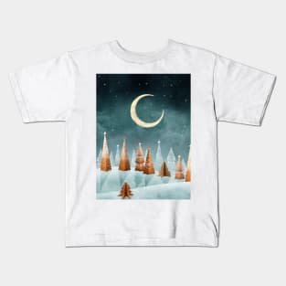Magic winter forest watercolor illustration. Gingerbread Christmas trees winter landscape. Fantasy Candy world moonlight scenery. Cookie trees Kids T-Shirt